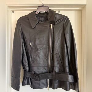 Theory luxury lamb Leather Jacket with Belt. NWT size M. Retail $1600 SOLD OUT.